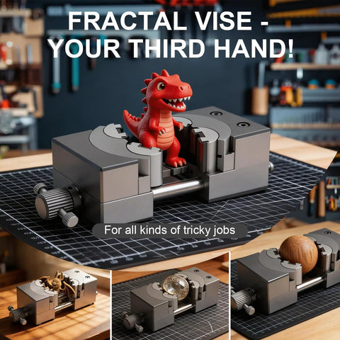 Workhorse 2.44 Inch Drill Press Vise For Small Parts Self Adjusting Fractal Design Made From Aerospace Grade Aluminum CNC Machined Precision For DIY Jewelry Model Making And Repair Holds Shapes Steady During Drilling And Sanding. gray aluminum drill press vise holding small parts