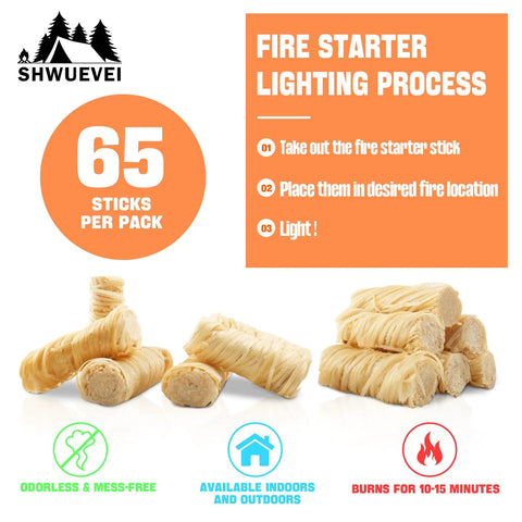 65 Piece All Natural Fire Starters Hand Woven From Premium Wood For Fireplace Pellet Stove Fire Pit Smoker