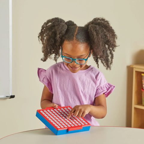 Child using Hands On Subtraction Practice Board With Self Checking Dials For Fun Kid Friendly Math Facts Games For Kindergarten