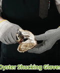 Chef wearing Ambidextrous Cut Resistant Kitchen Gloves ANSI A7 Five Times Cut Protection Food Grade Gloves while shucking oysters.