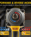 Wagan Onevolt 3-in-1 Cordless Electric Power Tool With Brushless Motor And 280 Ft-Lbs Torque Forward and reverse mode switch close-up.