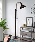 Industrial Floor Lamp Adjustable Rustic Farmhouse Reading Light In Aged Black Finish With Metal Shade in modern living room