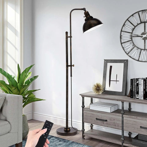 Industrial Floor Lamp Adjustable Rustic Farmhouse Reading Light In Aged Black Finish With Metal Shade in modern living room