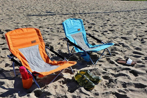 Low Profile Beach Chair 2 Pack For Adults Folding And Portable With Cup Holder And Carry Bag Perfect For Beach Boat River Sand Concerts