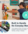 Man installing Heavy Duty Wall Mount Paper Towel Holder With Shelf For Garage, Workshop, Or Utility Room with tools on shelf