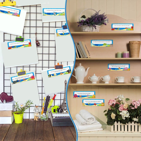 40 Pieces Sea Themed Flat Name Plates For School Desks Ocean Life Theme With Colorful Sea Animal Labels displayed on various surfaces