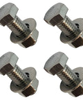 Group of four stainless steel 1/4-20 hex bolts with washers and nuts, 1 inch long