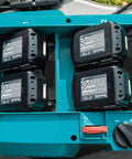 Pro Grade 21 Inch Cordless Self Propelled Lawn Mower battery kit with four 18V batteries for seamless lawn care.