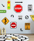 Road Sign Wall Decals For Kids Room Street Sign Decor Stickers Do Not Enter Stop Sign One Way Traffic Light Yield Caution