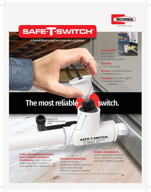 Hand installing Must-Have Safe-T-Switch 97647 Condensate Overflow Switch For HVAC Systems with steel mounting bracket.