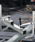 8 Inch F Clamp 2 Pack For Welding With Four And Three Quarters Inch Throat Depth Light Duty Clamps in use on metalwork