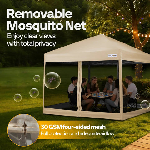 10x10ft Pop Up Screen Tent With Mosquito Netting And Two Zipper Doors Roller Bag Outdoor Canopy for evening gathering