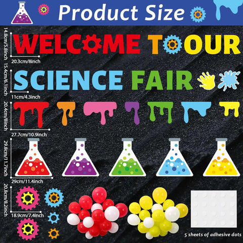 Totally Kid Friendly Fair Themed Bulletin Board Kit With 3D Balloons And Welcome Sign Chemistry Flask Cutouts Colorful Classroom Decor