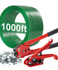 Heavy Duty Green Pet Strap Roll With Zero Hassle Tensioner And Peel Seals, 5 8 Inch By 1000 Feet with tensioner and seals