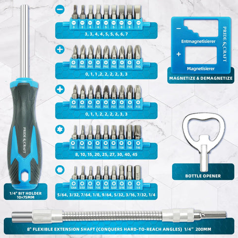 Cool 71pc Magnetic Screwdriver Set With Chrome Vanadium Steel Bits, Phillips And Torx Drivers Plus Flex Shaft Kit For Any Gadget Repair Job Or Craft Projects In Style. 71pc set with 1/4 bit holder and flex shaft