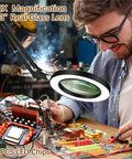 Person using 10X Magnifying Glass With Light And Clamp, Hands Free Magnifier Lamp With 72 LEDs, Real Glass Lens, 3 Color Modes