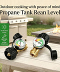 Propane Tank Gauge With Pressure Meter For 5-40 Lb Cylinders Universal QCC1 Type 1 Connection on patio table
