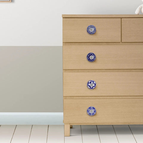 Top Shelf 10 Pack Ceramic Cabinet Knobs With Blue And White Printed Antique Patterns Sweet Glossy Finish Drawer Pull Handles For Kitchen Cupboards And Wardrobes Legit Home Decor on wooden dresser.