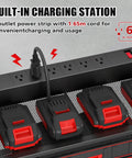 Power Tool Organizer Wall Mount With Charging Station, 3 Tier Red Garage Shelf, Built In 6 Outlet Power Strip And 1.65m Cord For Quick Charging, Grab And Go Access, And Neat Tool Storage with batteries