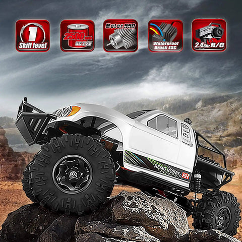 One Tenth Scale Rock Crawler 4WD Off Road Remote Control Truck With Powerful 550 Brushed Motor on rocky terrain