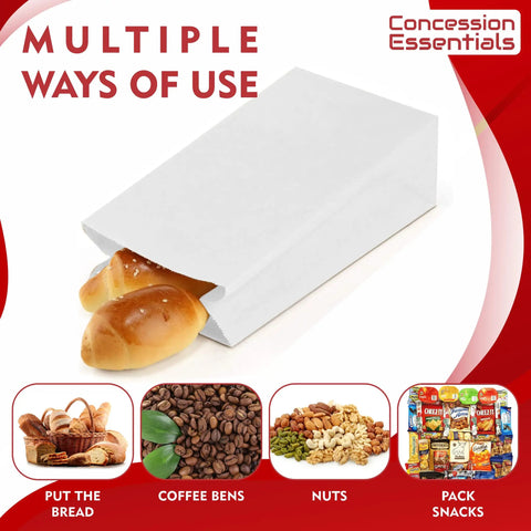 4Lb White Paper Bags Pack Of 150 Count For Lunches Cookies Holidays And Arts And Crafts Eco Friendly White Kraft Bags Great For Snack Bags And Gift Wrapping, showing bread inside