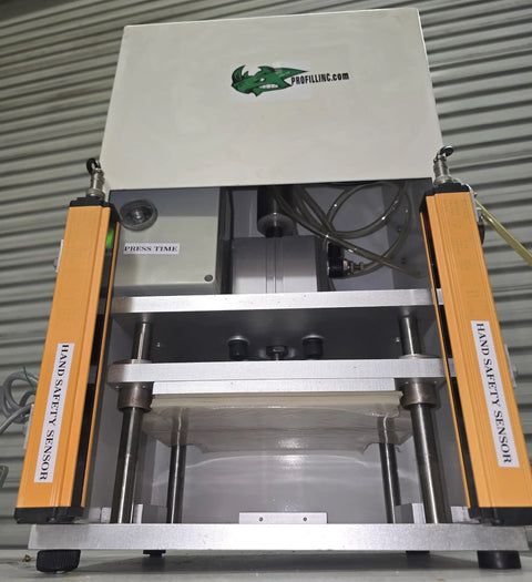 Workhorse Benchtop Pneumatic Press With Foot Pedal For Hands Free Operation, Dual Safety Light Curtains, And Adjustable Dwell Timer For Blister Packaging, Stamping, Riveting, And Component Assembly front view