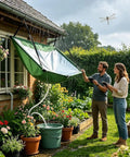 Couple using Garden Rain Collector Kit For Eco Friendly Water Harvesting With Hose And Filter System Tool Free Assembly in garden