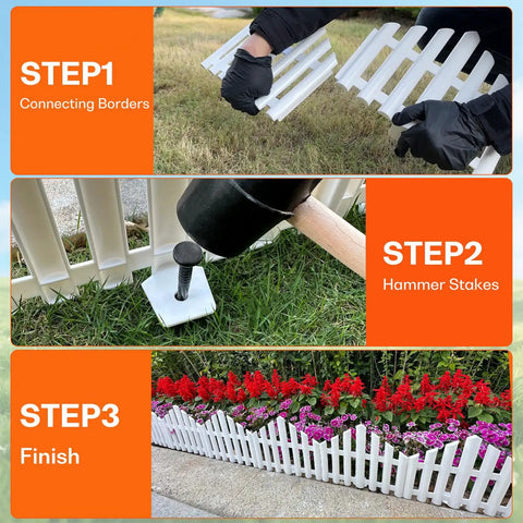 Step-by-step installation of No Dig Garden Edging Border Set 13 Ft Landscape Edging Pearl White 9.3 Inch Tall 14 Piece Lawn Edging With Stakes