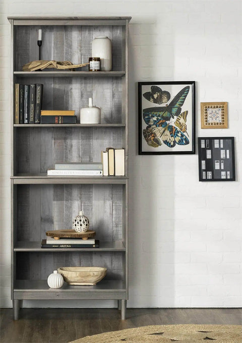 Bookshelf with Distressed Wood Peel And Stick Wallpaper Roll 17.71 Inch by 472 Inch Self Adhesive Shiplap Wood Grain for decor