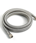 Coiled 6-ft braided stainless steel ice maker water supply hose with 1/4-inch compression fittings.