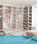 Modern bedroom closet with M6 X 120mm bunk bed bolts kit in zinc color displayed for assembling wooden furniture.