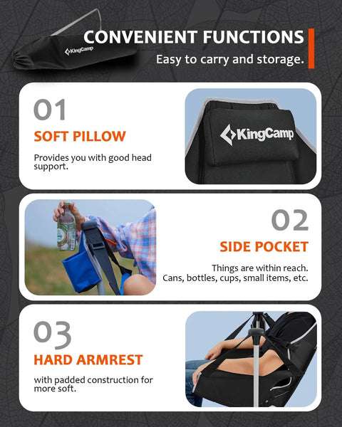 Features of Hammock Chair With Footrest For Adults Up To 400 Lbs, highlighting soft pillow, cup holder, and armrest.
