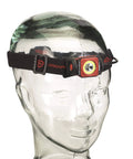 Dual Light Source USB Headlamp Twin Task 375 Lumen Hands Free Night Work Light With Tilt Head IPX4 Water Resistant mounted on display head