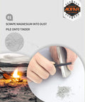 Using the AF-374 Two Pack Magnesium Fire Starter With Waterproof Fire Steel Pouch to create a dust pile for ignition.