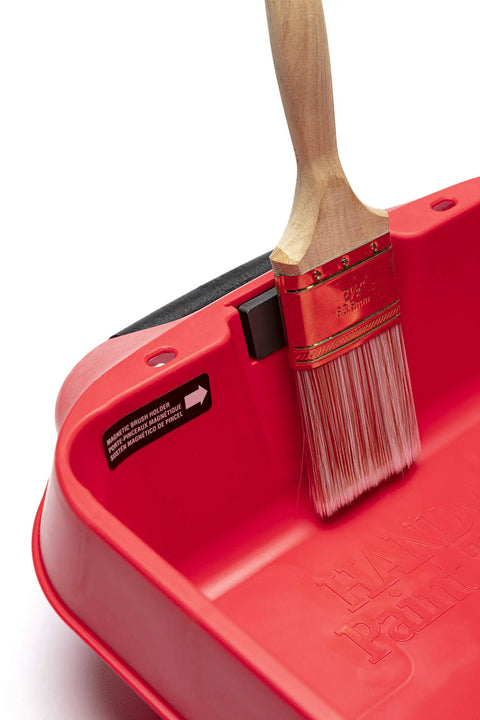 Deep Well Paint Tray With Gallon Capacity, Dual Handles, Magnetic Brush Holder showing brush holder feature