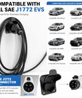 Tough As Nails Heavy Duty Nylon EV Charger Holder Wall Mount with SAE J1772 connector for outdoor use, showing compatible EV brands.