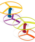 Skyrocopter Flying Disc Toy Set With Two Launchers And Four Discs For Outdoor Play, featuring colorful helicopter rotors.