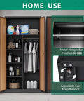 Front view of 72 Inch Steel Locker Cabinet With Locking Doors For Office Home School Gym Hotel And More Wood Grain Finish Boss Level Heavy Duty Metal Storage Cabinet 72 x 36 x 18 Inches Moisture Proof Rust Resistant showing open doors and storage shelves