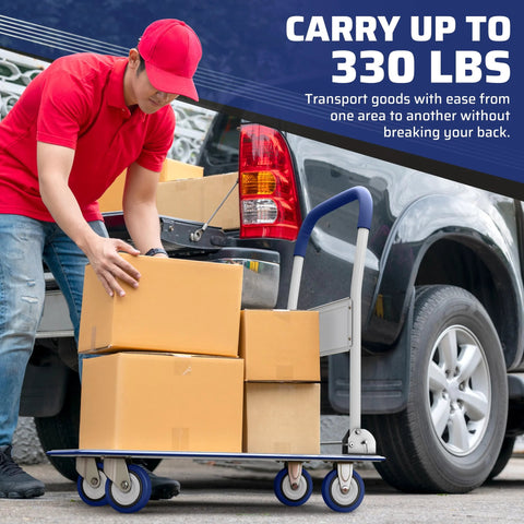 Heavy Duty Foldable Push Cart Dolly With 330 Lb Capacity Collapsible Hand Truck Folding Platform Swivel Wheels Flat Bed