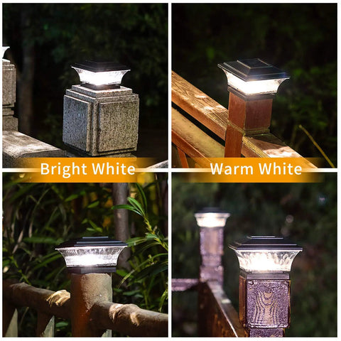 Solar Post Cap Lights For 4x4 Wooden Posts Outdoor LED Deck And Fence Cap Light With Dual Modes Warm White Or Bright White