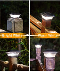 Solar Post Cap Lights For 4x4 Wood Posts Outdoor LED Deck Fence Cap Lamps Two Modes Warm White Or Bright White Wireless
