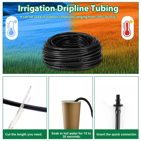 100 Ft Drip Line Kit For Yard And Farm Irrigation One Quarter Inch Tubing With Six Inch Emitter Spacing End Plugs And Couplings