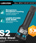 Impact Hex Bit Socket Set Half Inch Drive S2 Alloy Steel 20 Piece Metric And SAE with laser-etched size mark and coating