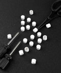 10Pcs White Door Stopper Rubber Tip Replacements 0.39 Inch Diameter Stoppers Stop Caps For Door Wall Protection Durable Rubber Cushions And Quiet Door Closing Fits Most Standard Door Stoppers scattered with tools