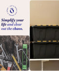 Heavy Duty Plastic Storage Bins With Lids 15 Gallon Black Yellow Six Piece Stackable Tote Set shown stacked on shelf