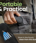 Person placing 4 In 1 Camping Utensils Set Portable Stainless Steel Spoon Fork Knife And Bottle Opener into pocket pouch