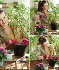 Woman gardening with Leather Gardening Work Gloves For Women With Cowhide Leather And Double Stitched Seams Tough As Nails