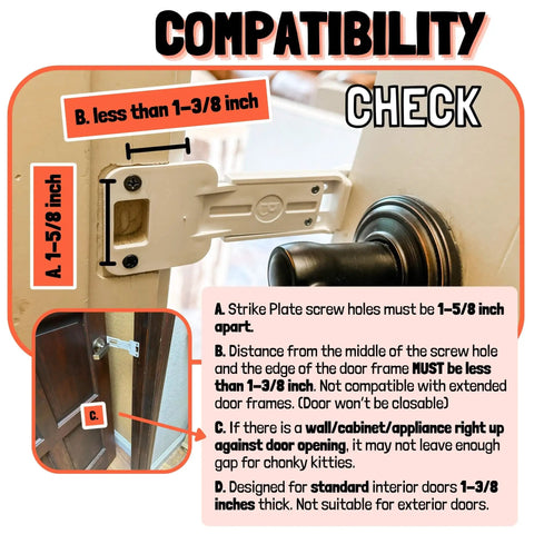 Compatibility guide for Heavy Duty Cat Door Prop that holds your interior door cracked for easy roaming while locking dogs out.