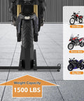 Front view of Heavy Duty Motorcycle Front Tire Chock For 15 To 30 Inch Wheels, Adjustable Wheel Stand With 1500 Lbs Capacity