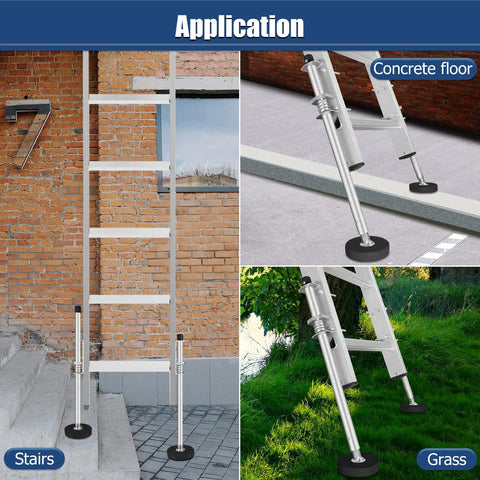 Heavy Duty Ladder Levelers With Anti Slip Steel Pole And Adjustable Extension Legs For Ladders on stairs, concrete, grass